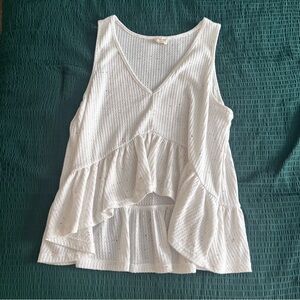 White Confetti Ruffle/Peplum High-low Tank